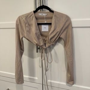 Adika faux suede cropped tie front top - medium NWT